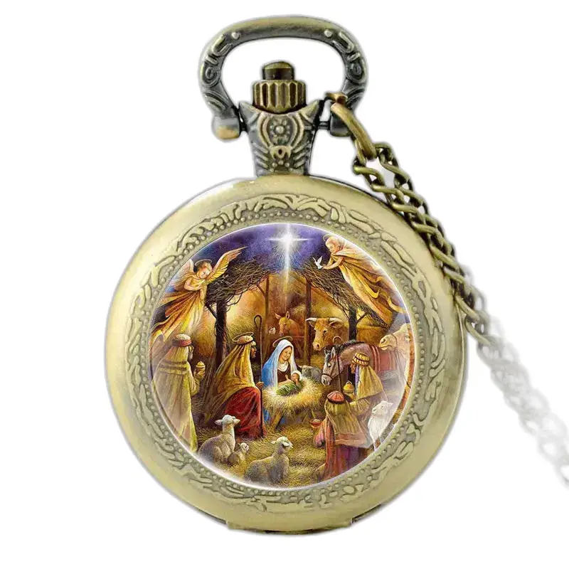 Orologio da donna vintage con collana Nascita di Gesù e presepe