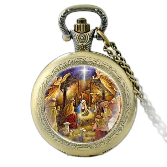 Orologio vintage da donna con collana Nascita di Gesù con scena della Natività