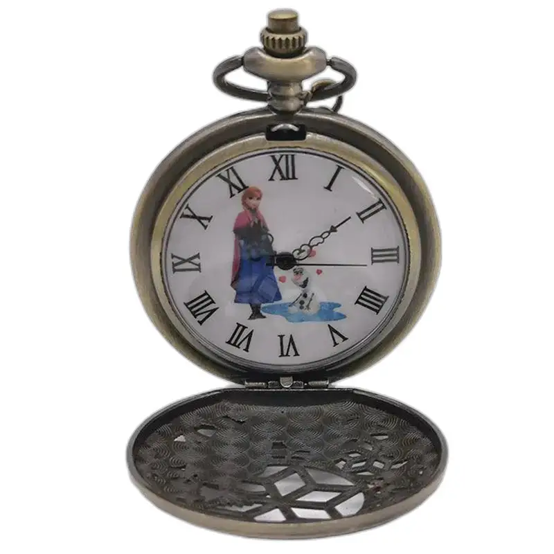 Orologio vintage con collana Olaf in bronzo con Anna e Olaf, accessorio fatato