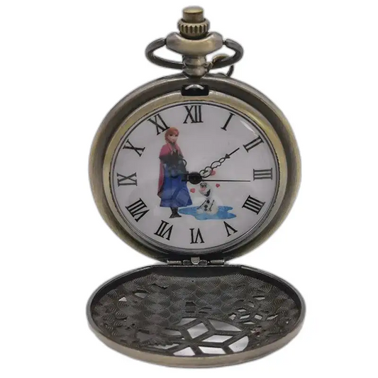 Orologio vintage con collana Olaf in bronzo con Anna e Olaf, accessorio fatato