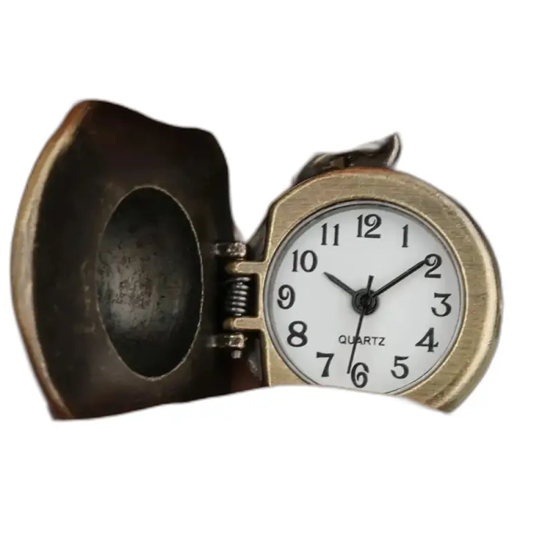 Orologio originale con collana a forma di cappello in bronzo con coperchio incernierato in bronzo