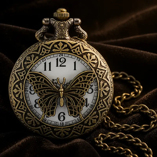 Orologio da tasca al quarzo con farfalla incisa da donna - Univers Gousset