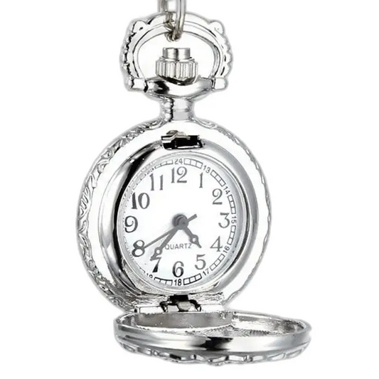 Orologio vintage con collana a farfalla in argento e orologio da taschino in argento a faccia aperta