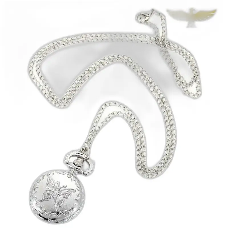 Orologio vintage con collana a farfalla in argento, orologio con collana con catena in argento