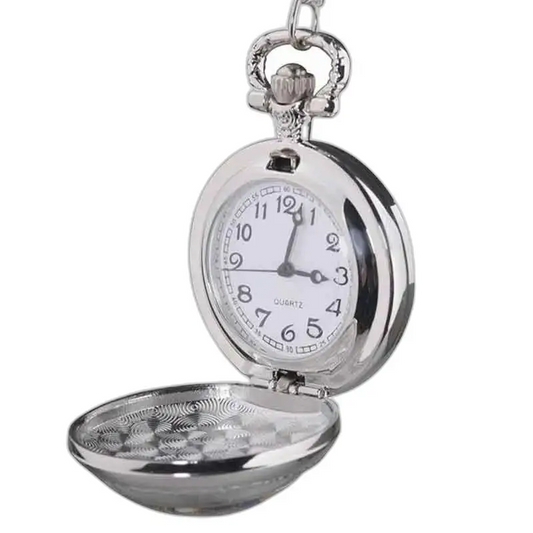Elegante orologio con collana a farfalla in acciaio inossidabile con orologio da tasca aperto in argento