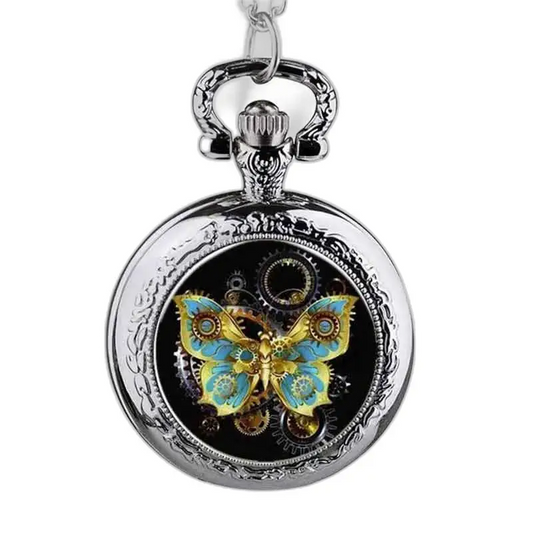 Orologio con collana a farfalla in acciaio inossidabile con design a farfalla argentata