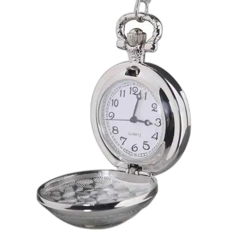 Orologio con collana a farfalla rosa e blu con orologio da tasca in argento aperto