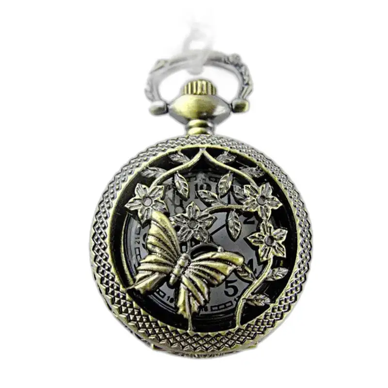 Orologio vintage con collana a farfalla in bronzo con eleganti disegni a farfalla