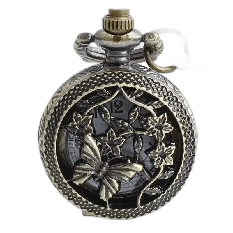 Orologio vintage con collana a farfalla in bronzo con un design a farfalla ornato