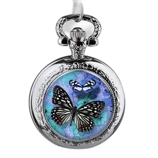 Orologio con collana a farfalla in acciaio inossidabile con elegante design a farfalla