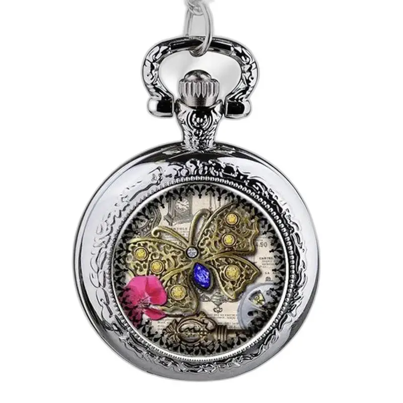 Elegante orologio con collana a farfalla in acciaio inossidabile con design a farfalla