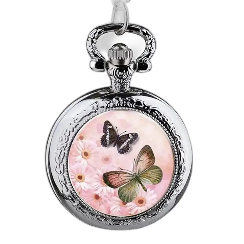Orologio con collana a farfalle in acciaio inossidabile con elegante design a farfalla