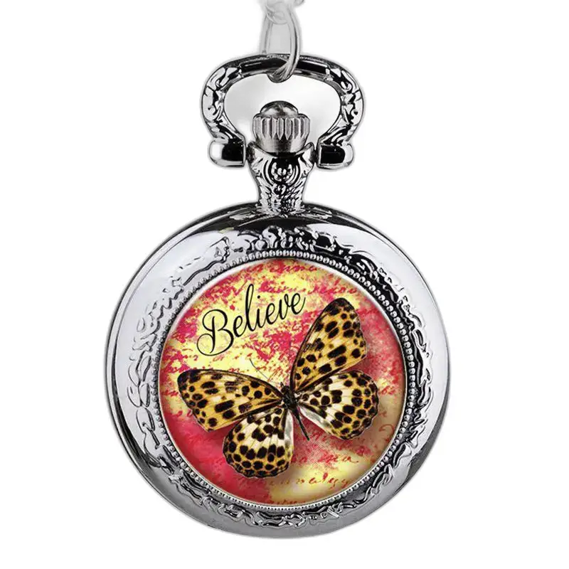 Orologio con collana in acciaio inossidabile dal design unico ed elegante a farfalla