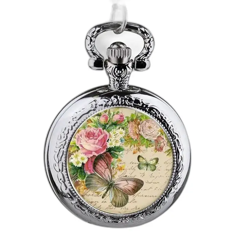 Elegante orologio con collana Papillons in acciaio inossidabile con design floreale e farfalla