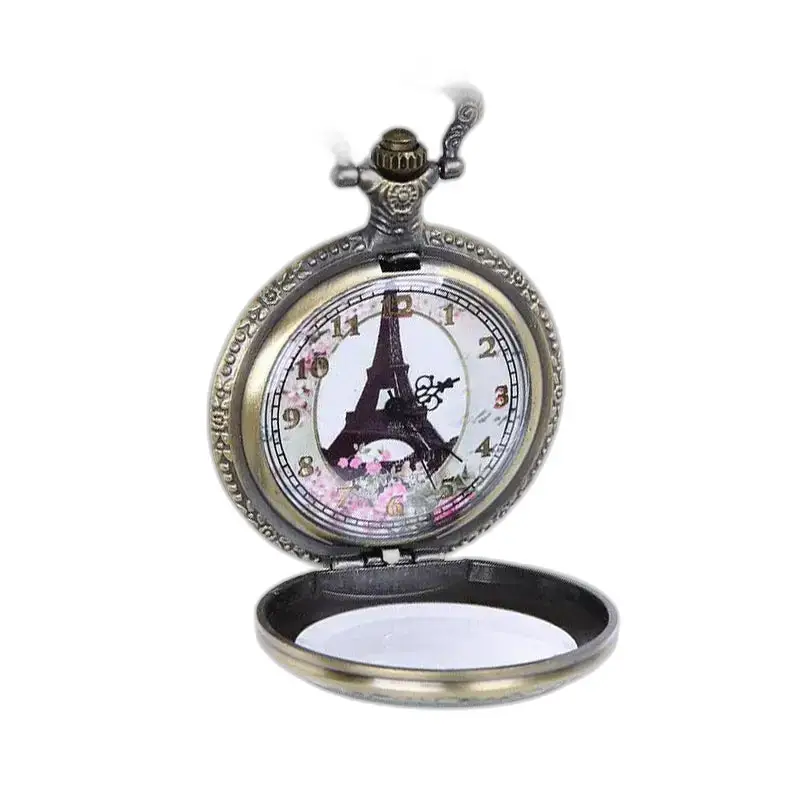 Orologio con collana Paris con quadrante analogico a fiori e design della Torre Eiffel