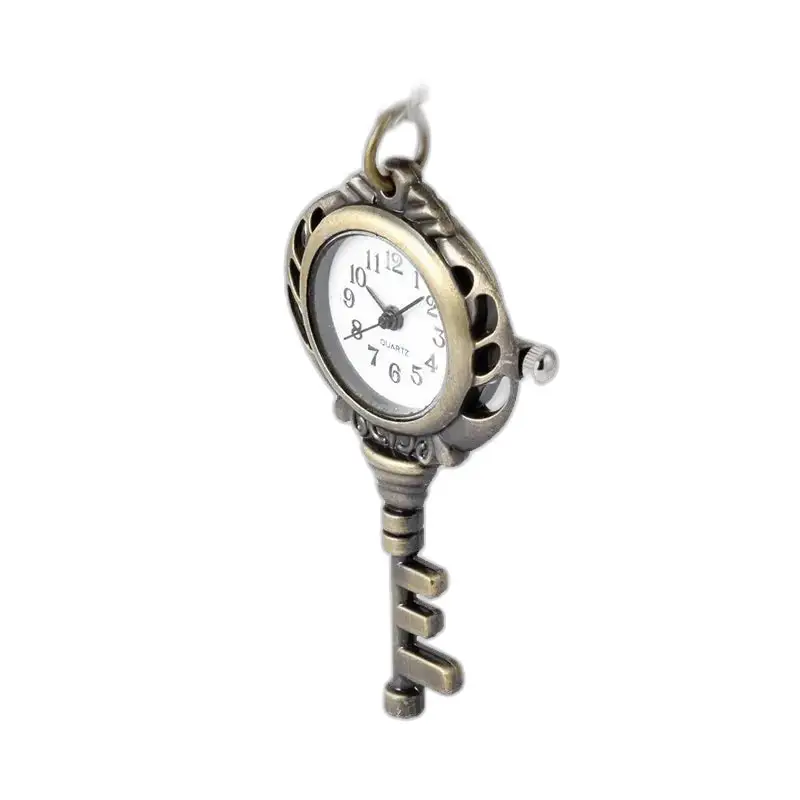 Orologio con collana e pendente in acciaio inossidabile con fiori ed elegante design a chiave