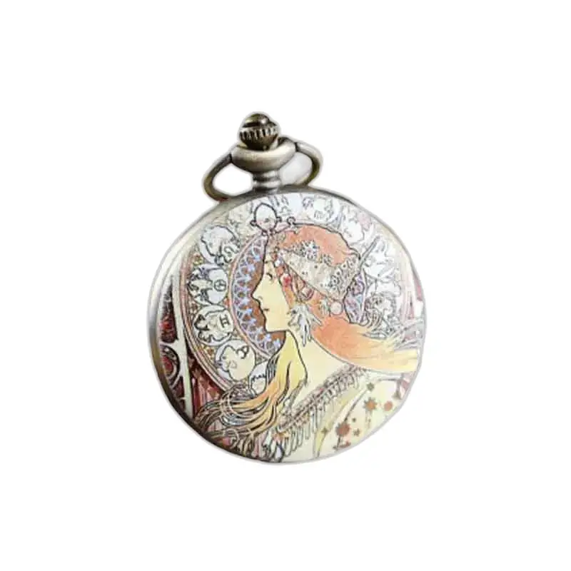 Elegante orologio con collana con pendente della dea rossa dall'eccezionale design Art Nouveau