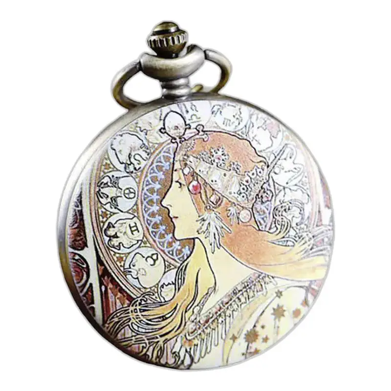 Elegante orologio con collana con pendente della dea rossa con elegante design Art Nouveau