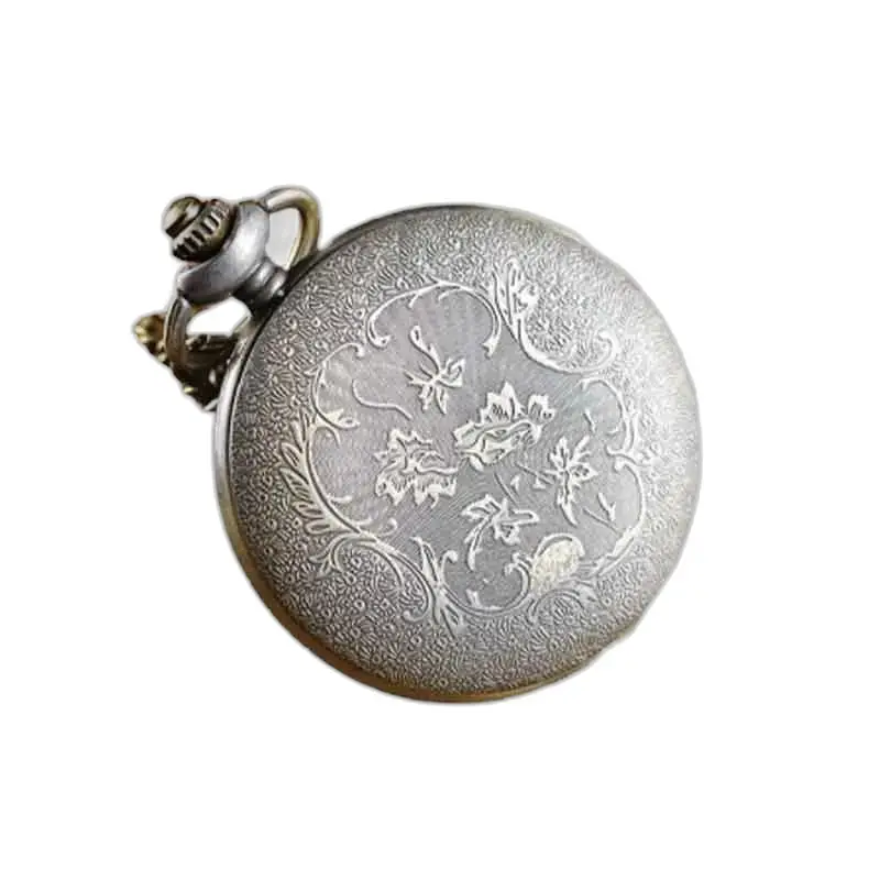 Orologio con collana pendente Fleurie con quadrante trasparente e incisione floreale color argento