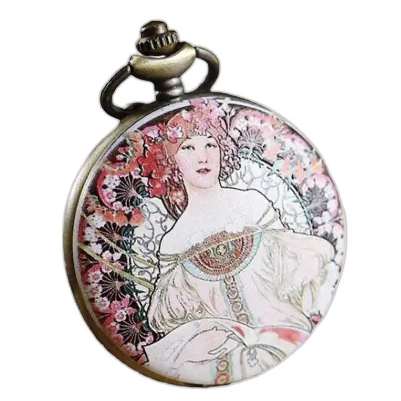 Orologio con collana e ciondolo a forma di fiore con quadrante trasparente in design Art Nouveau