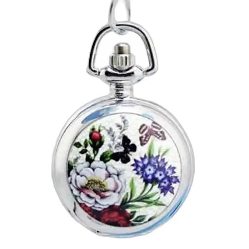 Collana con pendente per orologio con fiori colorati su elegante acciaio inossidabile