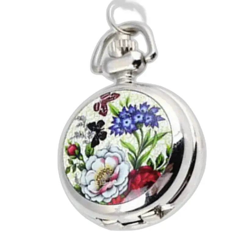 Orologio con collana con ciondolo a fiori colorati su un elegante bracciale in acciaio inossidabile