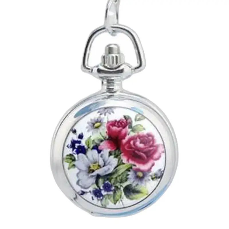 Orologio con collana e ciondolo a fiori colorati in acciaio inossidabile con disegno floreale