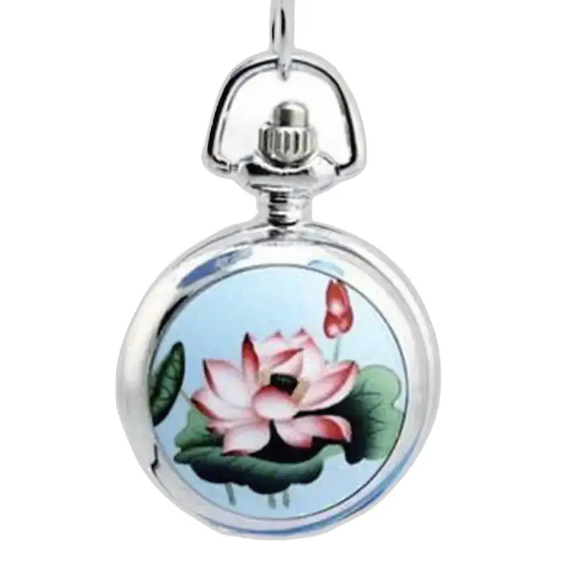 Orologio con collana in acciaio inossidabile con design colorato di fiori di loto