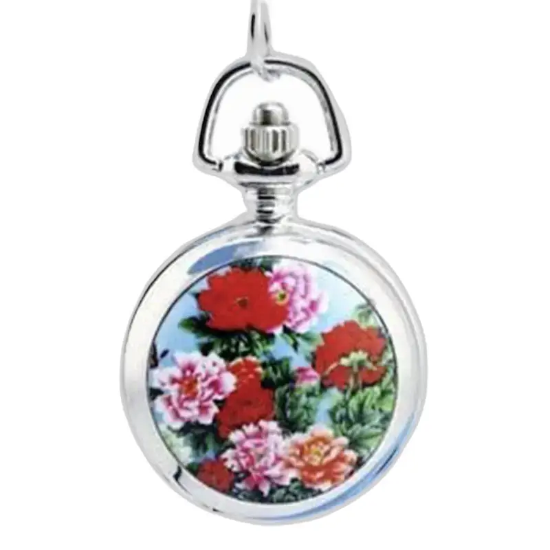 Orologio con collana e pendente in acciaio inossidabile con motivo floreale colorato