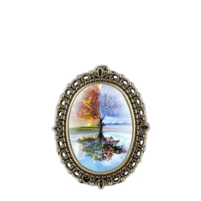 Ciondolo ovale raffigurante un albero delle quattro stagioni per Collana con pendente per orologio