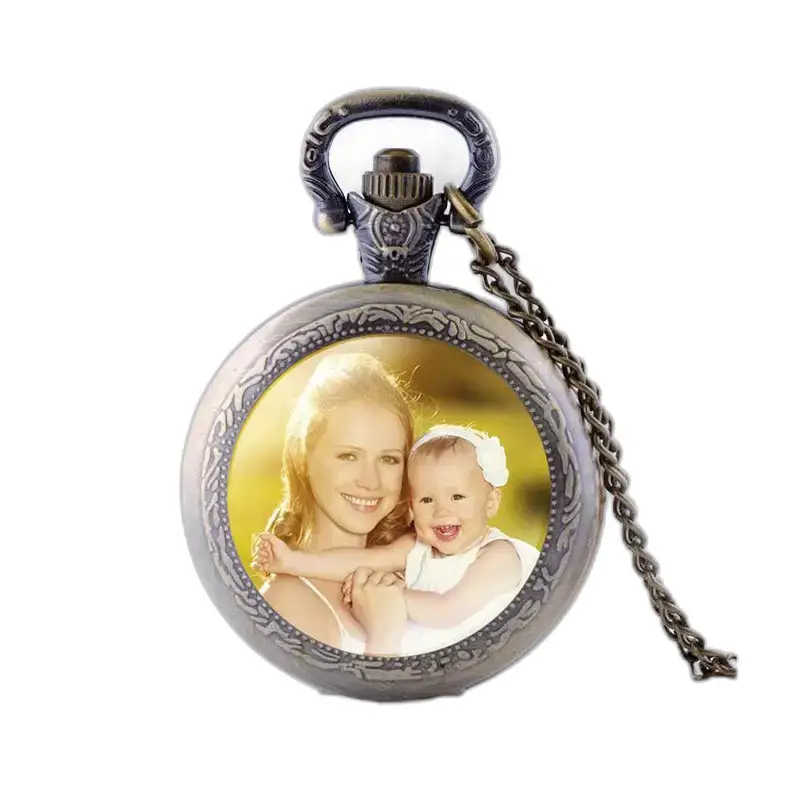 Elegante Orologio Collana Personalizzato per Lui con foto della mamma e del bambino