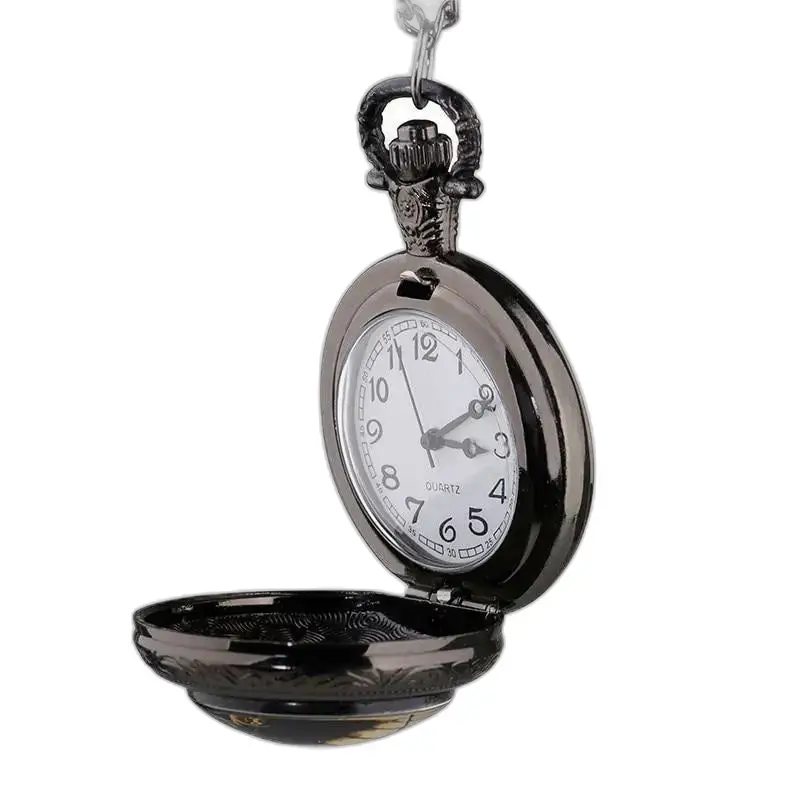 Orologio da collana personalizzato per uomo e donna con orologio da tasca nero aperto