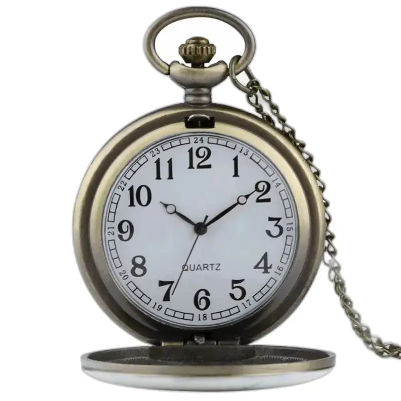 Orologio vintage con collana di piume in bronzo con catena e design antico