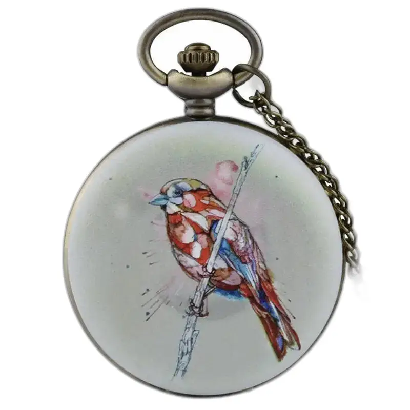 Orologio vintage con collana di piume in bronzo con un elegante design di uccelli