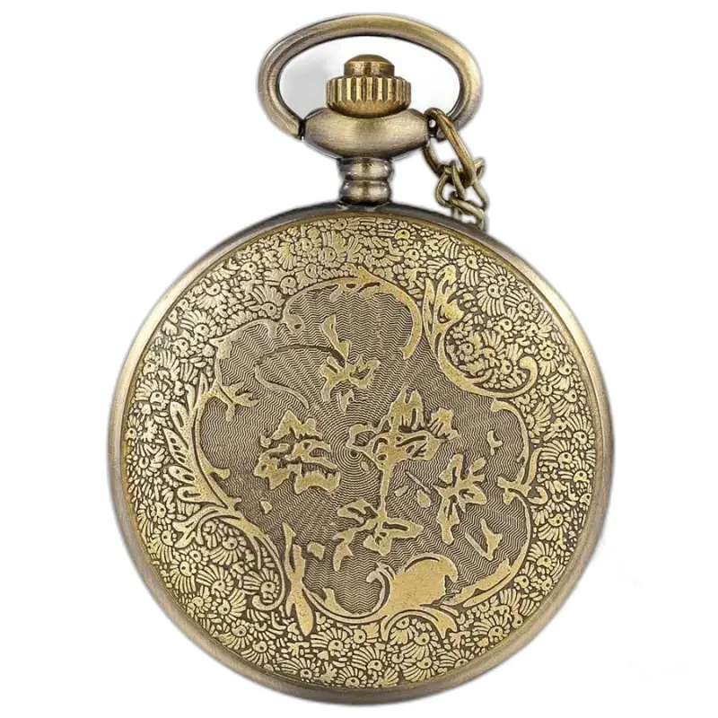 Orologio con collana al quarzo fantasia in bronzo che mostra un orologio da tasca in bronzo decorato