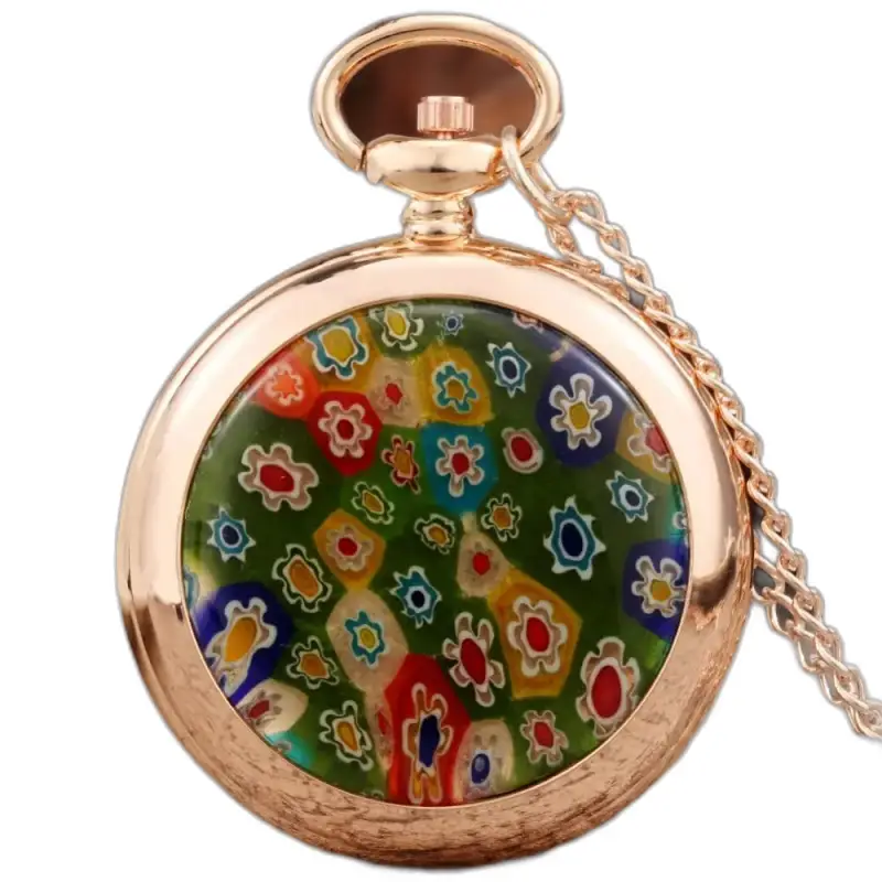 Orologio moderno da donna con collana al quarzo rosa con orologio da collana in oro e vetro floreale