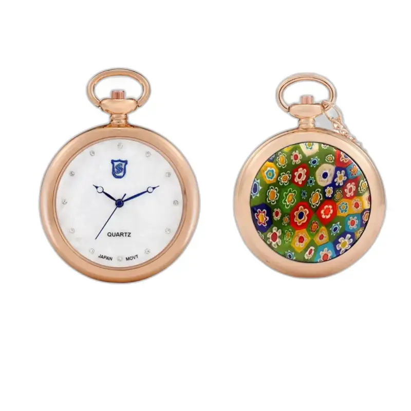 Due orologi con collana al quarzo in oro rosa, orologio da donna moderno con collana al quarzo rosa
