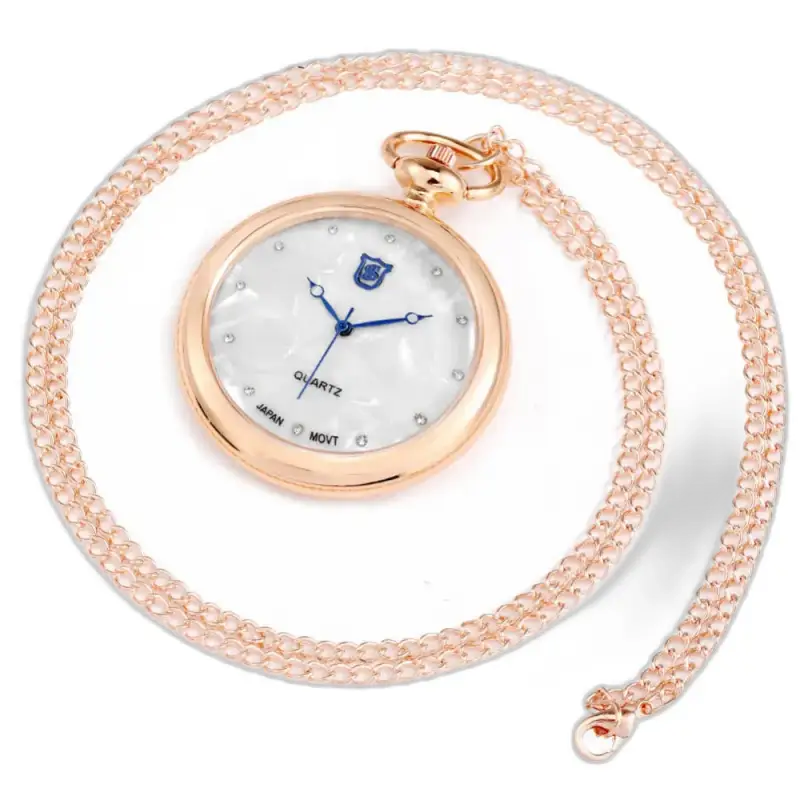 Orologio da donna moderno con collana al quarzo rosa con catena ed elegante orologio da tasca in oro rosa