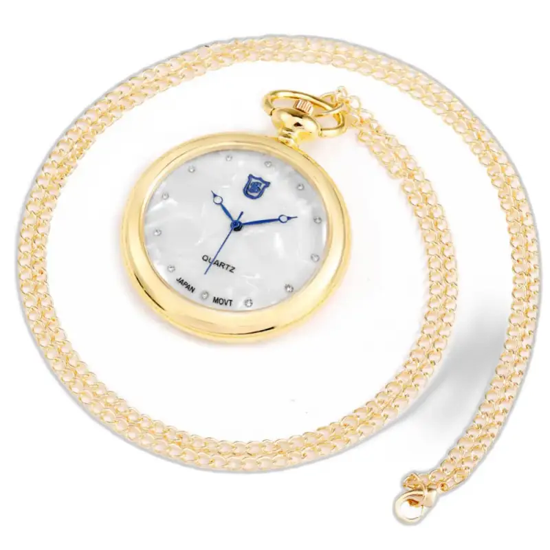 Orologio da donna moderno con collana al quarzo rosa con orologio da tasca in oro e catena elegante