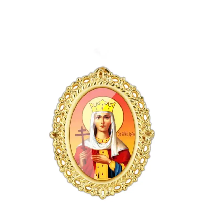 Icona religiosa dorata in un orologio vintage con collana al quarzo Marie da donna