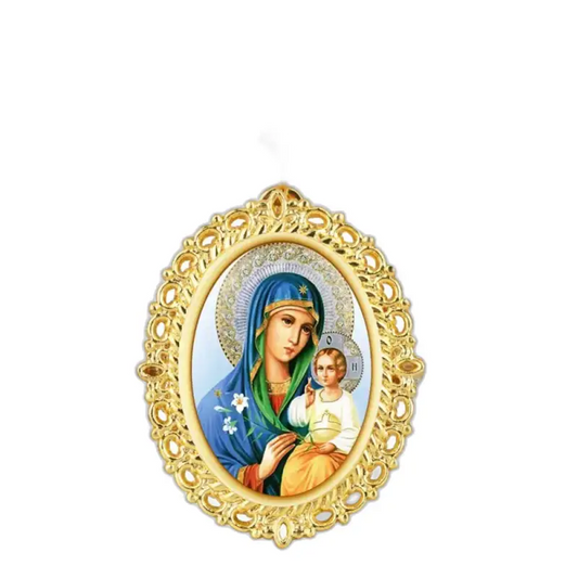 Icona ovale di Maria e Gesù su un orologio vintage con collana al quarzo Marie da donna