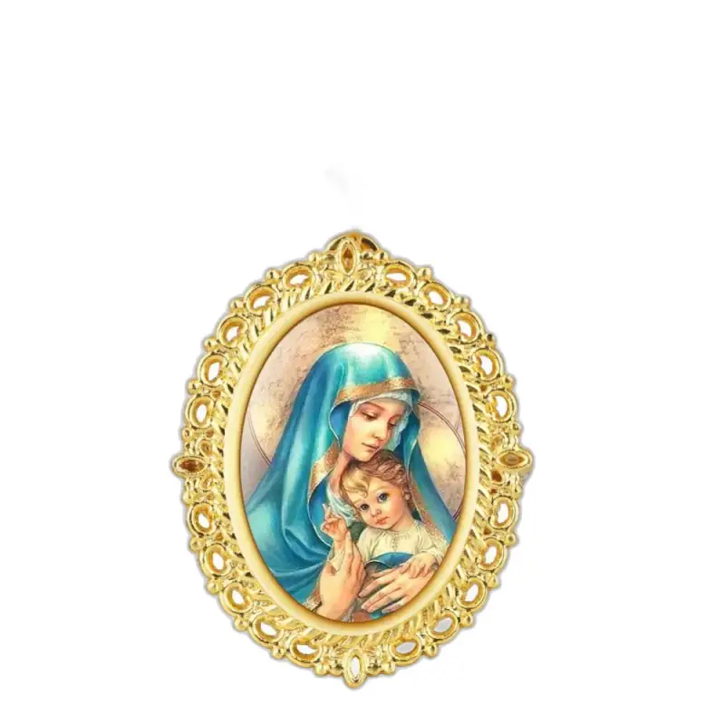 Icona religiosa ovale in orologio vintage da donna con collana al quarzo Marie
