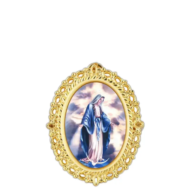 Icona religiosa in cornice ovale per orologio da donna vintage Marie con collana al quarzo
