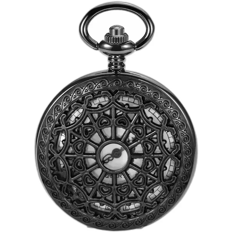 Orologio con collana al quarzo nero con un elegante design steampunk nero