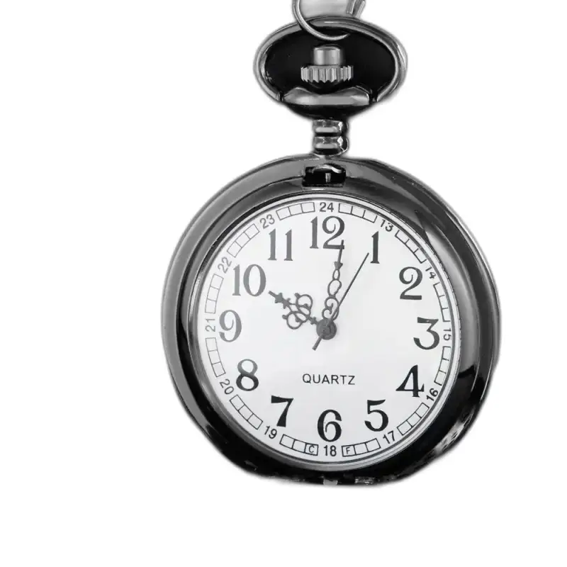 Orologio da donna Steampunk con collana al quarzo nero e orologio da tasca in metallo nero