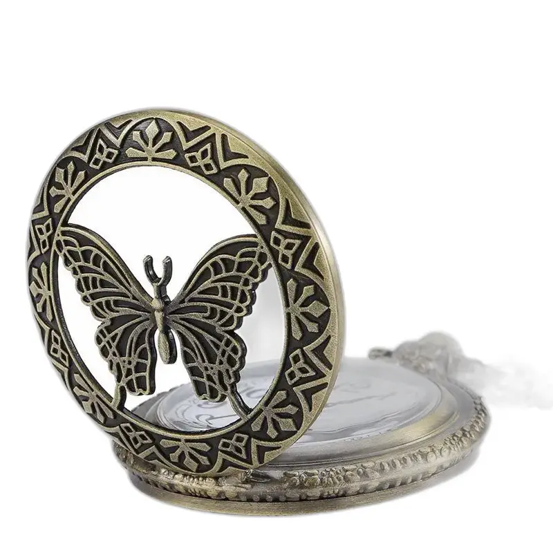 Orologio vintage da donna con collana al quarzo a farfalla con quadrante in bronzo e motivo a farfalla