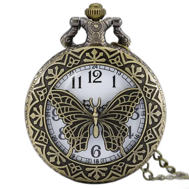 Orologio da donna vintage con collana al quarzo a farfalla con un design a farfalla ornato