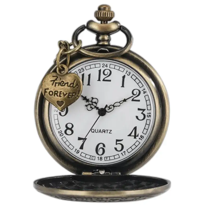 Orologio con collana al quarzo Retro Heart in bronzo con pendente a forma di cuore