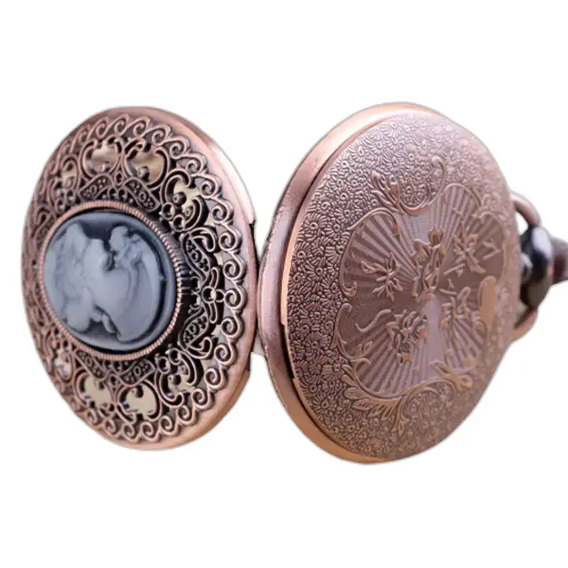 Medaglione in bronzo decorato su collana vintage al quarzo con orologio da donna