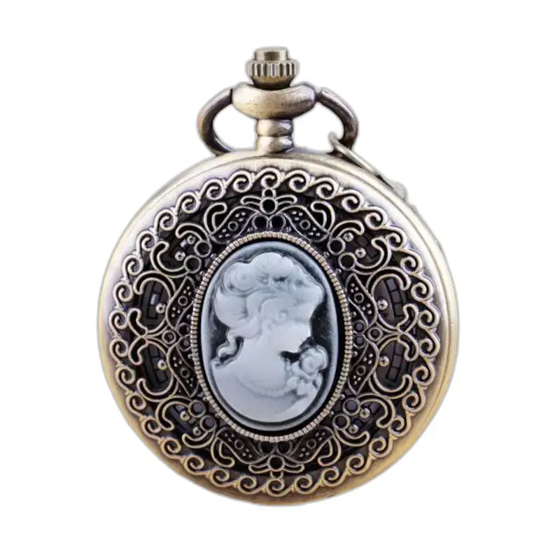 Orologio da collana al quarzo da donna vintage in bronzo con orologio da collana con motivo cammeo